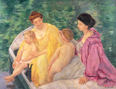 Das Schwimmen, oder Zwei Mütter und ihre Kinder auf einem Boot von Mary Cassatt